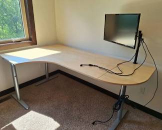IKEA LShaped Corner Office Desk w LG Monitor  Adjustable Monitor Arm