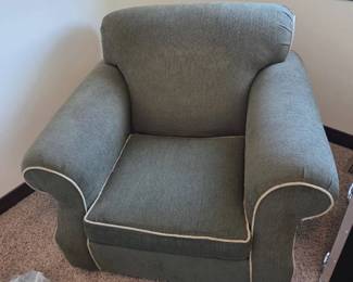 Rowe Furniture Upholstered Armchair  Sage Green w White Piping  Made in USA