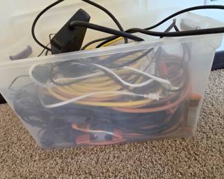 Mystery Bin 12 Large Tote of HeavyDuty Extension Cords, Power Strips  Electrical Cables