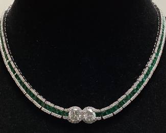 PLATINUM DIAMOND & EMERALD NECKLACE, 17in L, 9.66cts TOTAL DIAMONDS, 15.77cts EMERALDS, 58.4g TOTAL WEIGHT, AIGL APPRAISAL $153,590.00