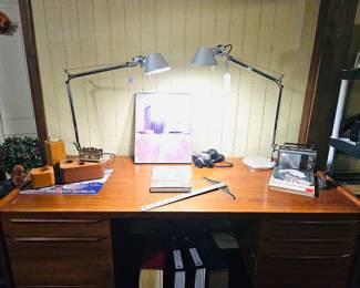 Vintage danish modern teak executive desk, Arne Vodder style