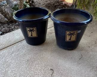 Two Matching Blue Planting Pots