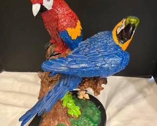 Two Vivid Reproduction Bronze Macaws Modeled After The Artist Miguel Lopez