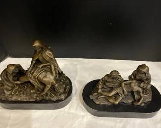 Two Brass On Marble Statues Depicting The Lamentation Of Jesus