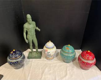Two Chinoiserie Ginger Jars And A Riace Figure Of A Ravine Warrior.