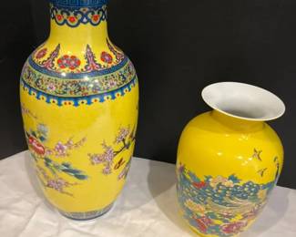 Two Chinese Themed Yellow Vases