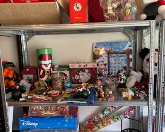 Disney collectible figures, collectible ornaments, assorted Christmas decor