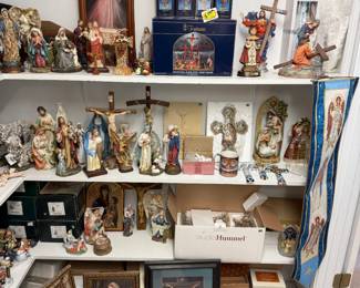 Many religious items, statues, paintings, decor. Fontanini collectible figures