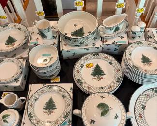 Complete collection of Mikasa "Christmas Story" dinnerware in excellent condition. Most pieces still have original packaging.