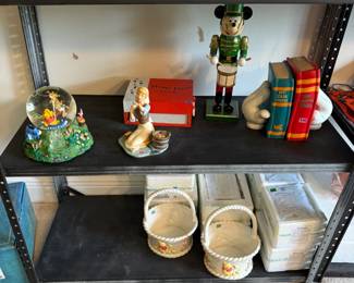 Assorted Disney figures, Winnie the Pooh porcelain Easter baskets, Mickey and Minnie wedding figures
