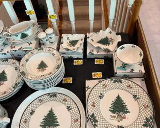 Complete collection of Mikasa "Christmas Story" dinnerware in excellent condition. Most pieces still have original packaging.