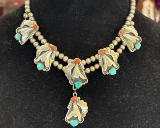 Silver/Turquoise, coral choker