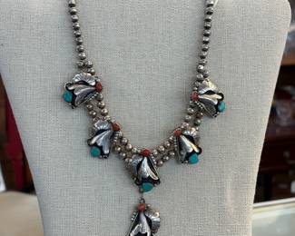 Silver/coral and turquoise Necklance