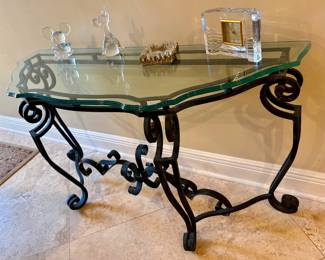 Nice Ensemble of Entrance Table two end Tables and Coffee Table. Iron and Glass