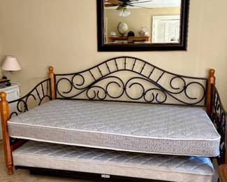 Very Nice Wood and Iron Trundle Bed 