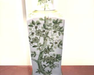 Vtg CHINESE Porcelain VASE as LAMP Green APPLE Cherry Blossom lamp!