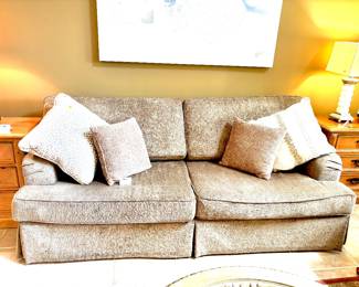 Plush chenille sofa with decorative pillows
