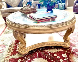 Outstanding painted coffee table/glasstop