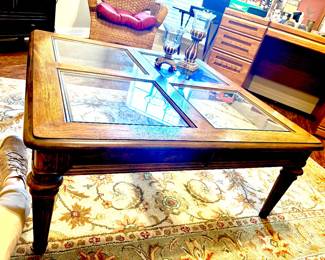 Henredon wood and glass square coffee table