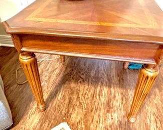 Vintage parquetry wood side table