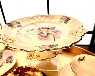 Antique porcelain pedestal serving plates