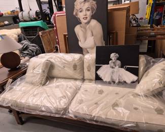 mid century Asian sofa with 2 tables