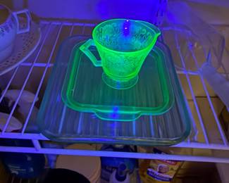 Uranium glass tray and creamer