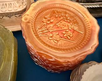 Carnival glass, orange dessert plates