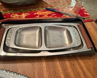 Vintage pewter divided serving tray
