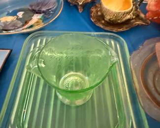 Uranium glass tray and creamer