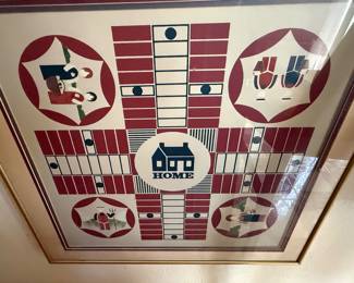 Vintage framed parcheesi board