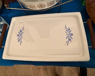 Vintage corning ware blue corn flower, baked tray with cradle