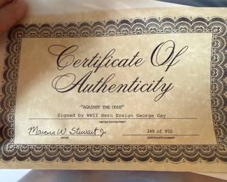 certificate of Authenticity for Against the Odds
