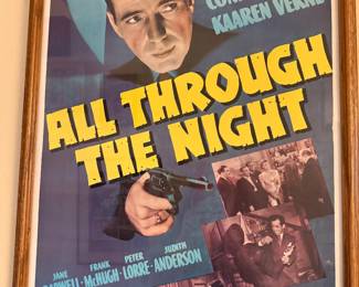 Large framed Humphrey Bogart all through the night movie poster