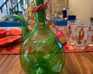 mcm Italian green blown-glass wine decanter