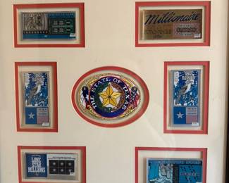 Framed collection of Texas lottery scratch games
