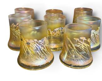8 ROBERT COLEMAN Iridescent Art Glass Drinking Glasses Barware