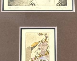 DAWN MARIE ( 20th C.) Diptych Embellished Etching/Aquatint