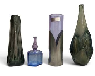 Four Mid Century Art Glass Vases, B. VALLIEN, SALVIATI, MURANO
