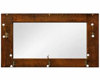 Antique Arts & Crafts Hall Mirror with Brass Coat Racks