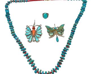 Collection Southwestern Turquoise, Red Coral Sterling Silver Jewelry