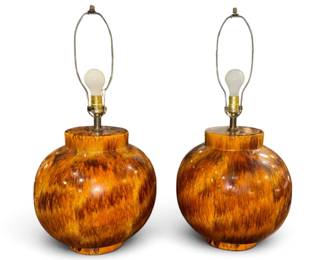 Pair of Oversized Mid Century Drip Glaze Lamps