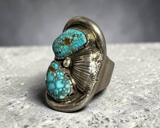 Navajo Turquoise Old Pawn Sterling Silver Ring