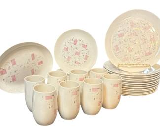 Mid Century Vernonware Dishware Tickled Pink