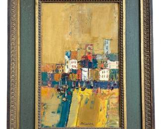 DAVID ADICKES (American, Texas, 1927-2025) Oil on Board Cityscape Painting