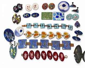 Collection Mid Century Modernist Copper Enamel Jewelry