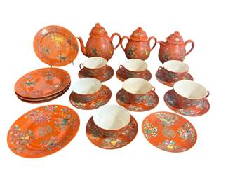 19th C. Late Qing Dynasty Petite Orange Garden Dishware