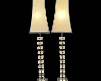 Modernist Stacked Glass Lamps, Pair