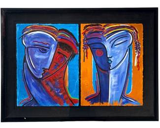 GAYLORD SOLI (American, 1939) Diptych Portrait Oil Painting