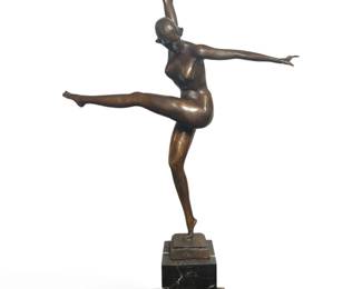 After DEMETRE CHIPARUS (1886-1947) Bronze Art Deco Nude Woman Sculpture